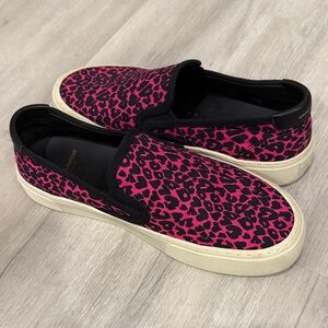 Saint Laurent Pink Leopard Slip-On Sneakers